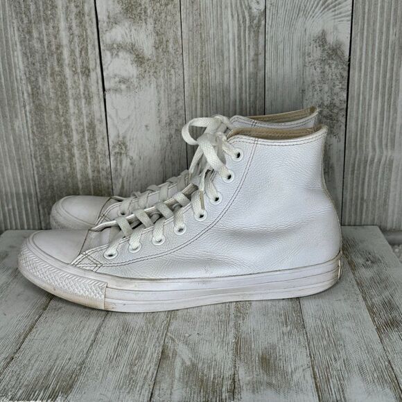 Converse Chuck Taylor All Star White Leather High Tops Sneakers Mens Size 6.5 Wo - Picture 3 of 8